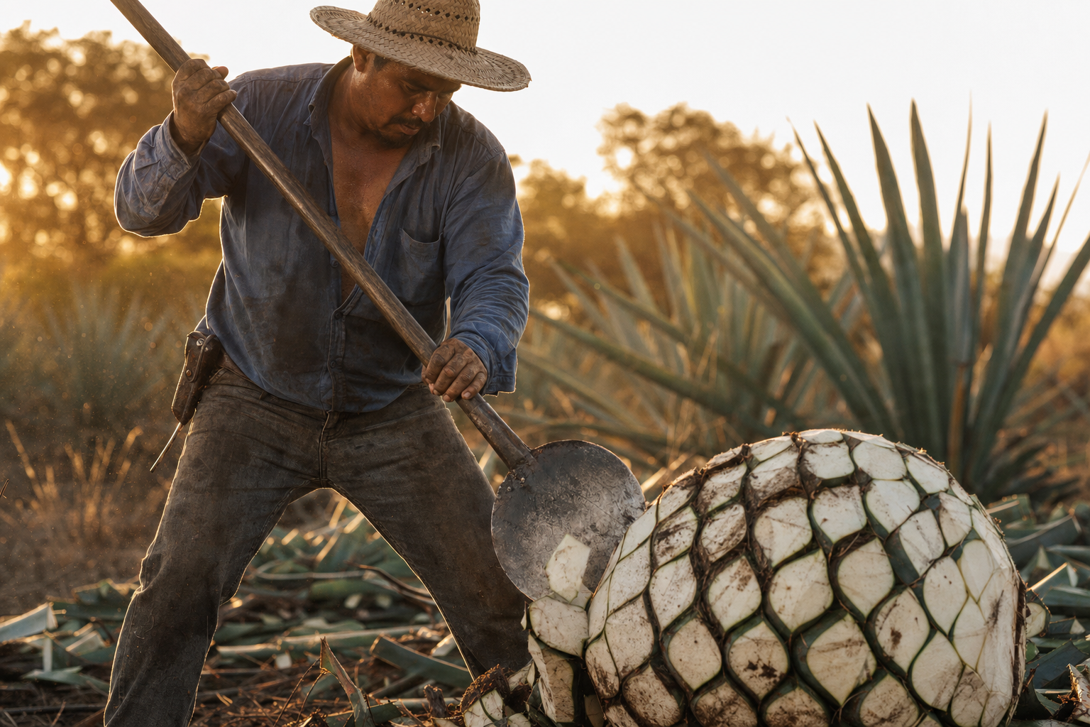 Jimador cosechando agave